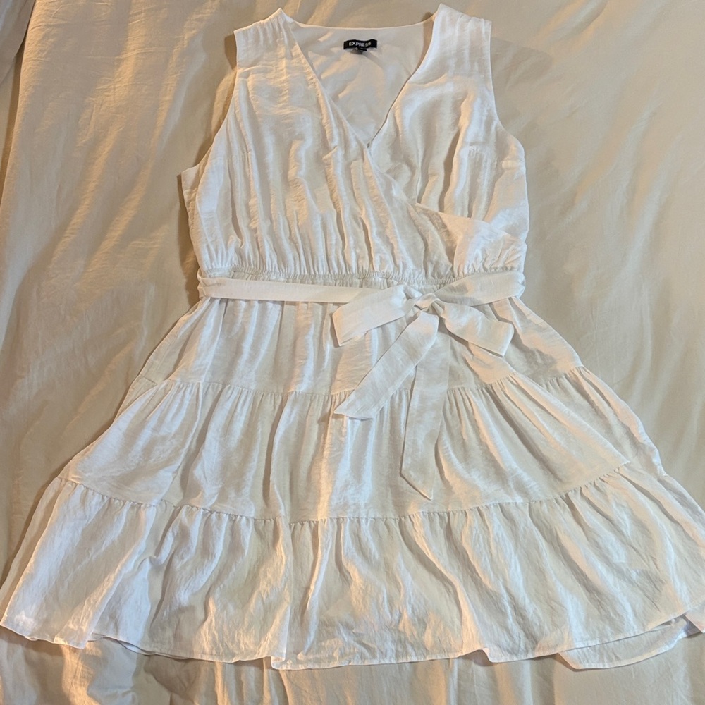 Express White Sleeveless Wrap Dress with Waist Tie